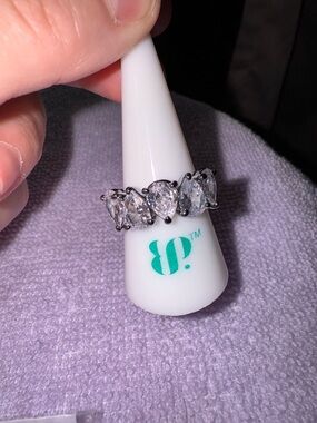 bp Silver-Tone Ring with Three Clear Pear-Cut Stones